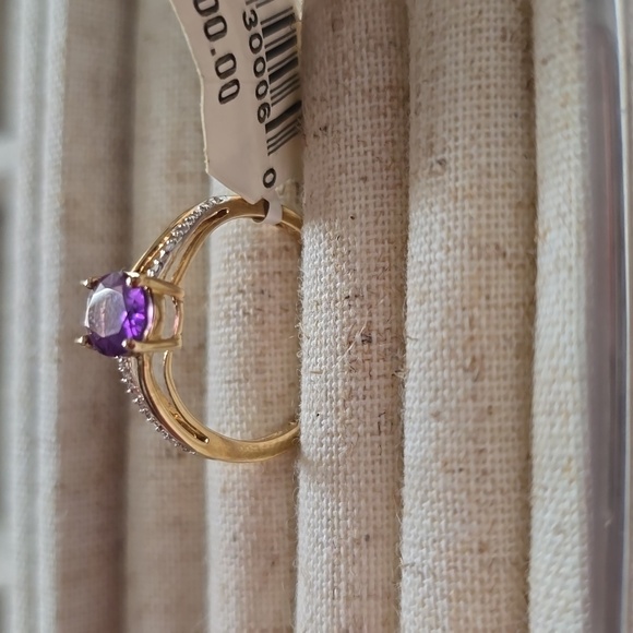 10K GOLD GENUINE AMETHYST & 1/20CTTW DIAMOND RING SIZE 7 - Picture 15 of 16
